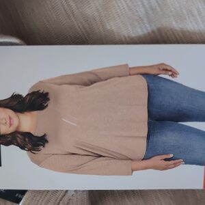 XXL- Tan Kirkland signature ladies 3/4 sleeve cotton slub t-shirt